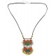 Mehrunnisa Afghani Tribal Necklace With Colored Glass & Ghungroos In Leather Cord (JWL2088)