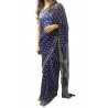 Mehrunnisa BAGRU Chiffon Saree With Blouse Piece From Jaipur (GAR2645, Indigo)