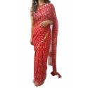 Mehrunnisa BAGRU Chiffon Saree With Blouse Piece From Jaipur (GAR2644, Red)