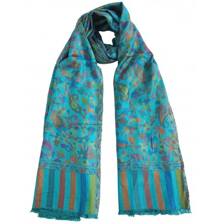Mehrunnisa Ethnic Kani Silk Wool Stole/Large Scarf Wrap From Kashmir (GAR2069)