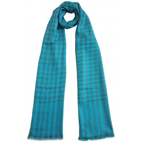 Mehrunnisa Handcrafted Pure Cashmere Pashmina Wool Check Stole Wrap – Unisex (GAR2124, Blue