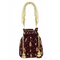 Mehrunnisa Maroon Hand Embroidered Zari & Pearl Velvet Potli Bag (BAG2690)