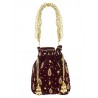 Mehrunnisa Maroon Hand Embroidered Zari & Pearl Velvet Potli Bag (BAG2690)