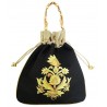 Mehrunnisa Big Floral Embroidered Potli Bag (Black, BAG1667)