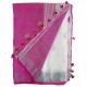 Mehrunnisa Handloom Linen Butta SAREE With Zari Border From West Bengal (GAR2717, White & Pink)
