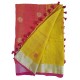 Mehrunnisa Handloom Linen Butta SAREE With Zari Border From West Bengal (GAR2723, Yellow & Magenta)
