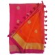 Mehrunnisa Handloom Linen Butta SAREE With Zari Border From West Bengal (GAR2720, Orange & Magenta)