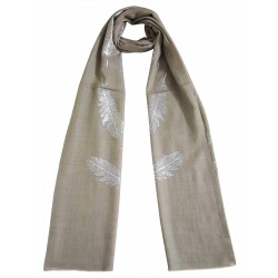 Mehrunnisa Shimmer Feather On Fine Wool Stole/Large Scarf – Unisex (GAR2562, Natural)