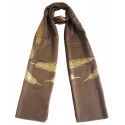 Mehrunnisa Shimmer Feather On Fine Wool Stole/Large Scarf – Unisex (GAR2561, Brown)