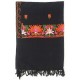Mehrunnisa Crewel Embroidery Woollen Stole / Large Scarf From Kashmir (Black, GAR2533)