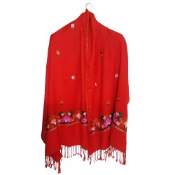 Mehrunnisa Crewel Embroidery Woollen Stole / Large Scarf From Kashmir (Red, GAR2532)