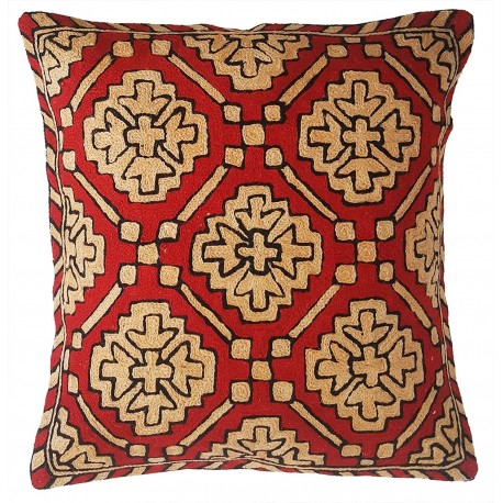 Mehrunnisa (16”X16”) Exclusive Hand Embroidered Crewel Work Cushion Cover from Kashmir (HOM2525)