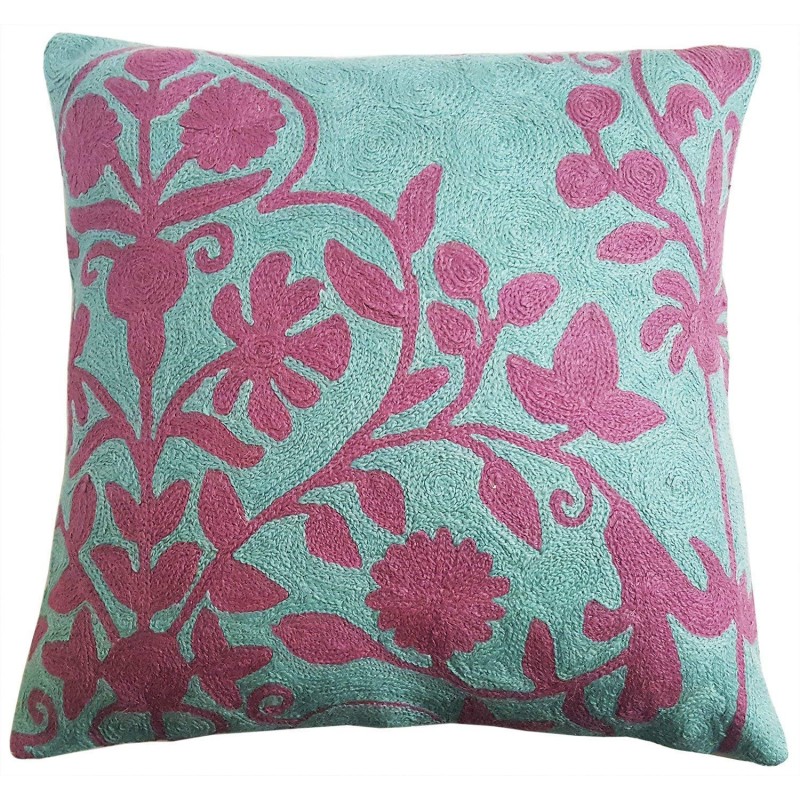 Mehrunnisa (12"X12") Kashmir Hand Embroidered Crewel Work Cushion Cover