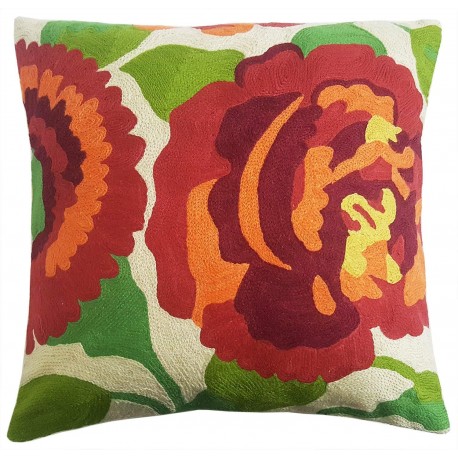 Mehrunnisa (12"X12") Kashmir Hand Embroidered Crewel Work Cushion Cover (HOM2509)