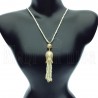 Long Beaded Gemstone Tassel Necklace