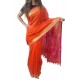 Mehrunnisa Handloom Linen Butta SAREE With Zari Border From West Bengal (GAR2720, Orange & Magenta)