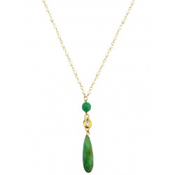 Mehrunnisa Semi Precious Stone Pendant with Pearl Chain Necklace (Australian Jade, JWL2787)