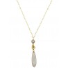 Mehrunnisa Semi Precious Stone Pendant with Pearl Chain Necklace (White Quartz Crystal, JWL2786)