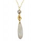 Mehrunnisa Semi Precious Stone Pendant with Pearl Chain Necklace (White Quartz Crystal, JWL2786)