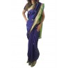 Mehrunnisa Handloom Linen Butta SAREE With Zari Border From West Bengal (GAR2722, Navy Blue & Green)