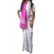 Mehrunnisa Handloom Linen Butta SAREE With Zari Border From West Bengal (GAR2717, White & Pink)