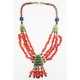 Afghani Simulated Green Jade & Red Coral Pendant Necklace (JWL1913)