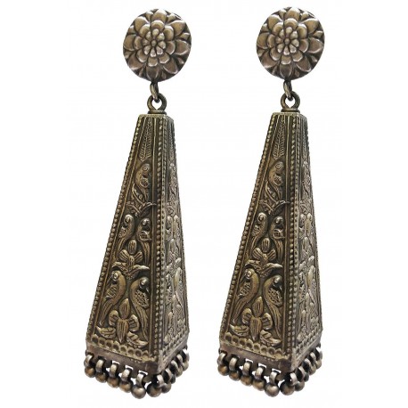 Sterling Silver Pagoda Style Motif Earrings