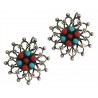 Kashmiri Sterling Silver Oxidized Flower Earrings With Coral And Turquoise