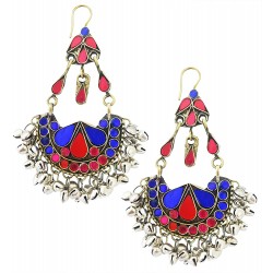Afghani Earrings with Golden Silver Ghungroos