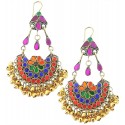 Traditional Afghani Earrings with Golden Silver Ghungroos & Colored Glass For Girls