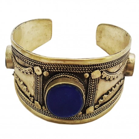 Afghani Oxidized Lapiz Lazuli Adjustable Open Cuff Bracelet
