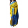 Handloom High Quality BAHA SAREES With Blouse Piece From Kolkata (Yellow & Dark Blue)