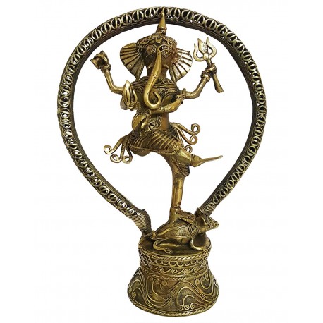 Handcrafted Dhokra Brass Natraja Ganesha Sculpture (MEH2229)