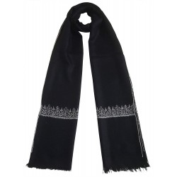 Mehrunnisa Unisex Pure Pashmina Wool Stole Wrap With Hand Embroidery (GAR2633, Black)