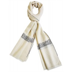 Mehrunnisa Unisex Pure Pashmina Wool Stole Wrap With Hand Embroidery (GAR2635, Off-White)
