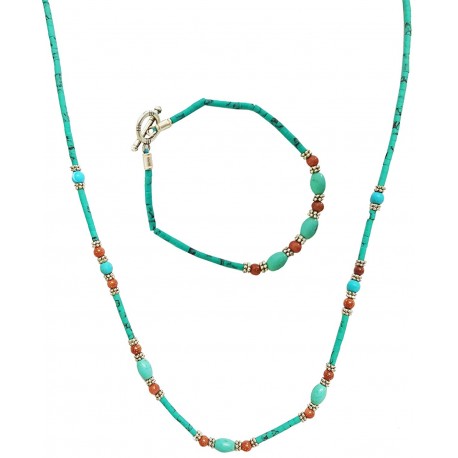 Mehrunnisa Afghani Ethnic Turquoise Necklace & Bracelet Set For Girls / Women (JWL1240)
