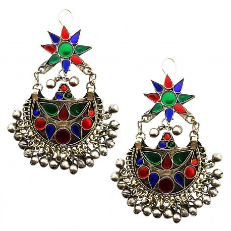 Mehrunnisa Traditional Afghani Earrings with Colored Glass For Girls (JWL1580)