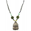 Mehrunnisa Afghani Green Jade & Amazonite Stone Jhumka Pendant Necklace (JWL2420)