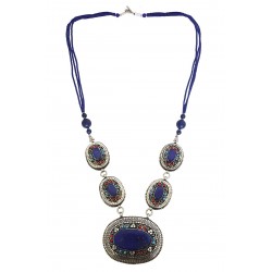 Mehrunnisa Afghani Lapis Lazuli Tribal Pendant Necklace (JWL2771, Oval)