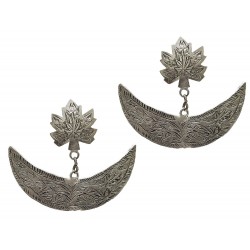 Kashmiri Sterling Silver Oxidised Chinar Crescent Earrings