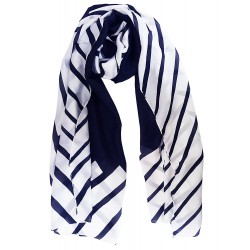 Mehrunnisa 100% Pure Silk Black & White Stripes Long Stole / Scarf (GAR1889)