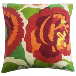 Mehrunnisa (16”X16”) Exclusive Hand Embroidered Crewel Work Cushion Cover From Kashmir (HOM2268)