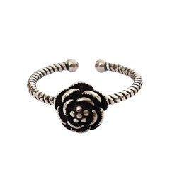 Mehrunnisa Fashion 92.5 Oxidised Sterling Silver Flower Adjustable Ring For Girls / Women (JWL1269)